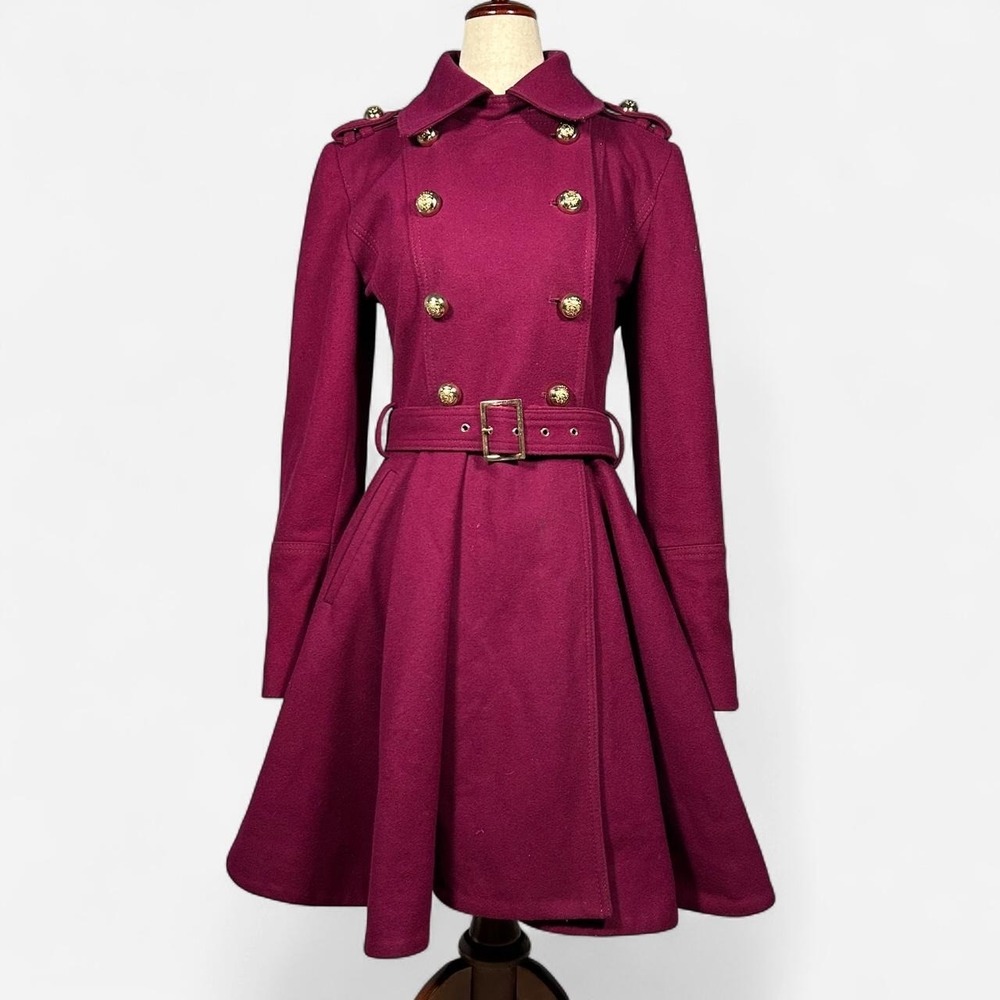 Y2K Miss Sixty Burgundy Military Style Wool Blend Princess Pea Coat Womens M